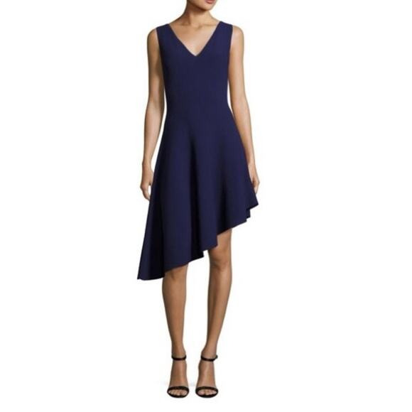 Milly Asymmetrical Drape Navy Sleeveless Dress - Picture 1 of 8